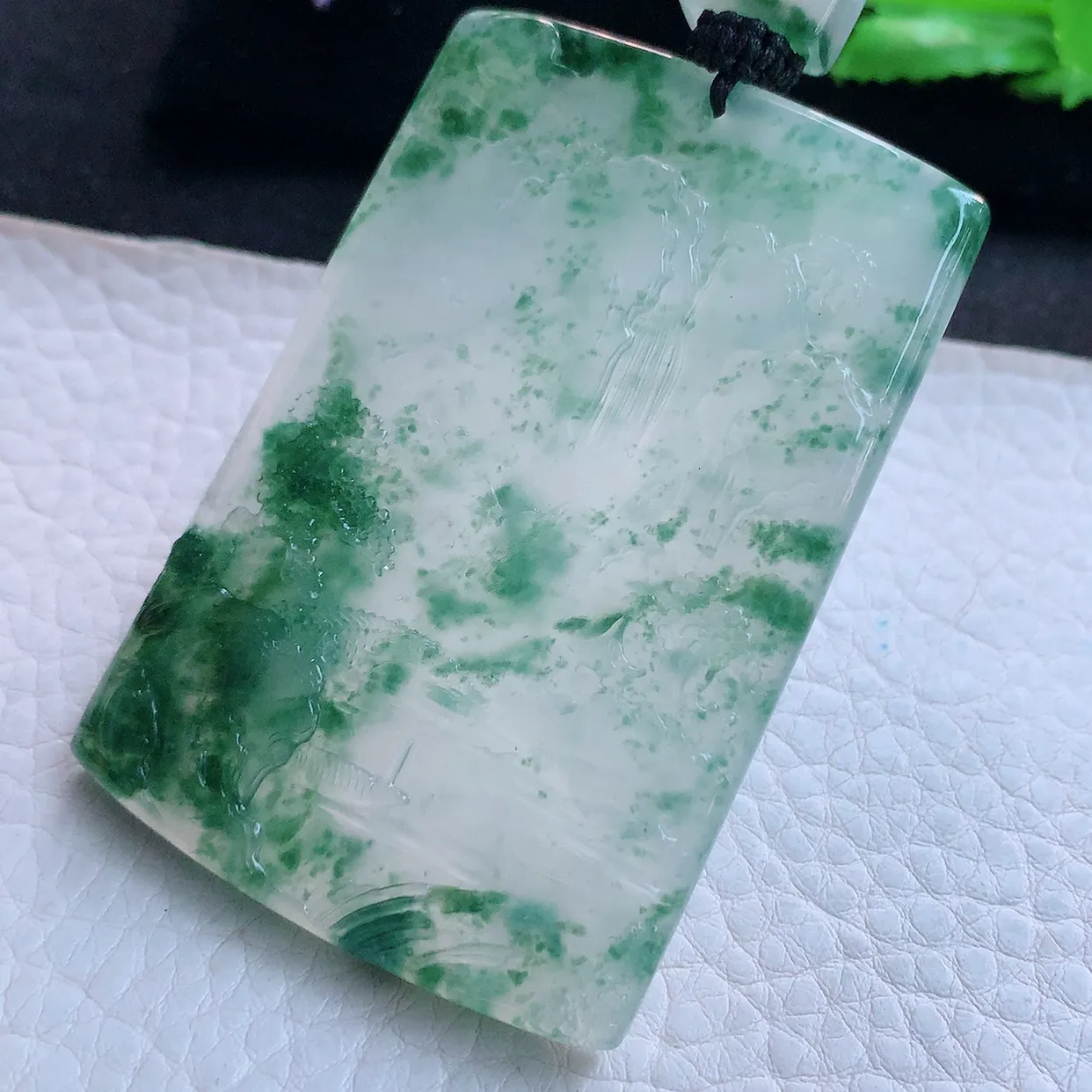 yl实拍65.8*45.2*5.8缅甸翡翠精雕冰飘花山水 大好河山玉挂件