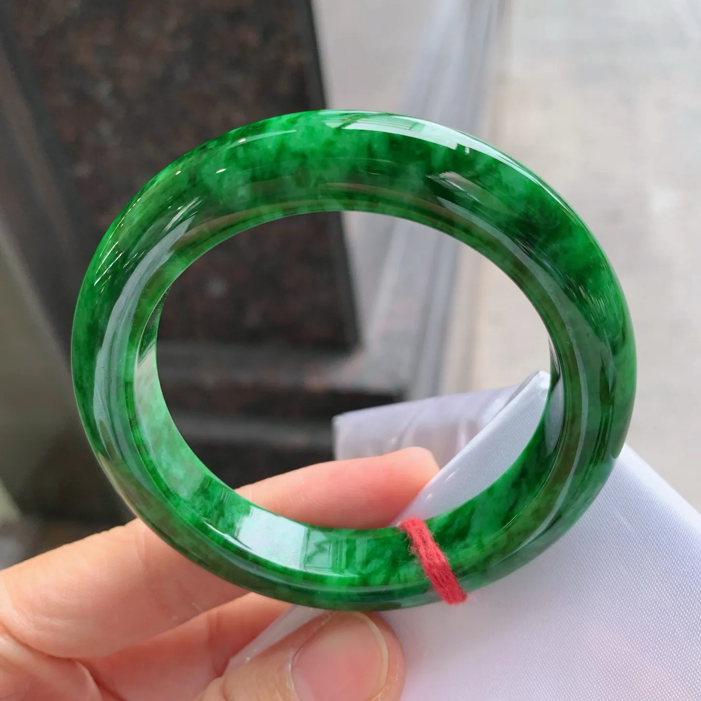 正圈满色花青绿 无瑕 尺寸：55.2/11.2/10 色辣