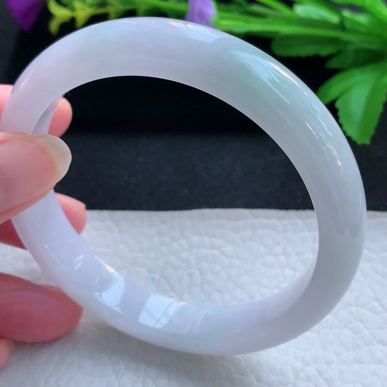 z大圈口61.5*12*8平安镯 天然缅甸翡翠玉手镯淡雅清新宽边玉手环