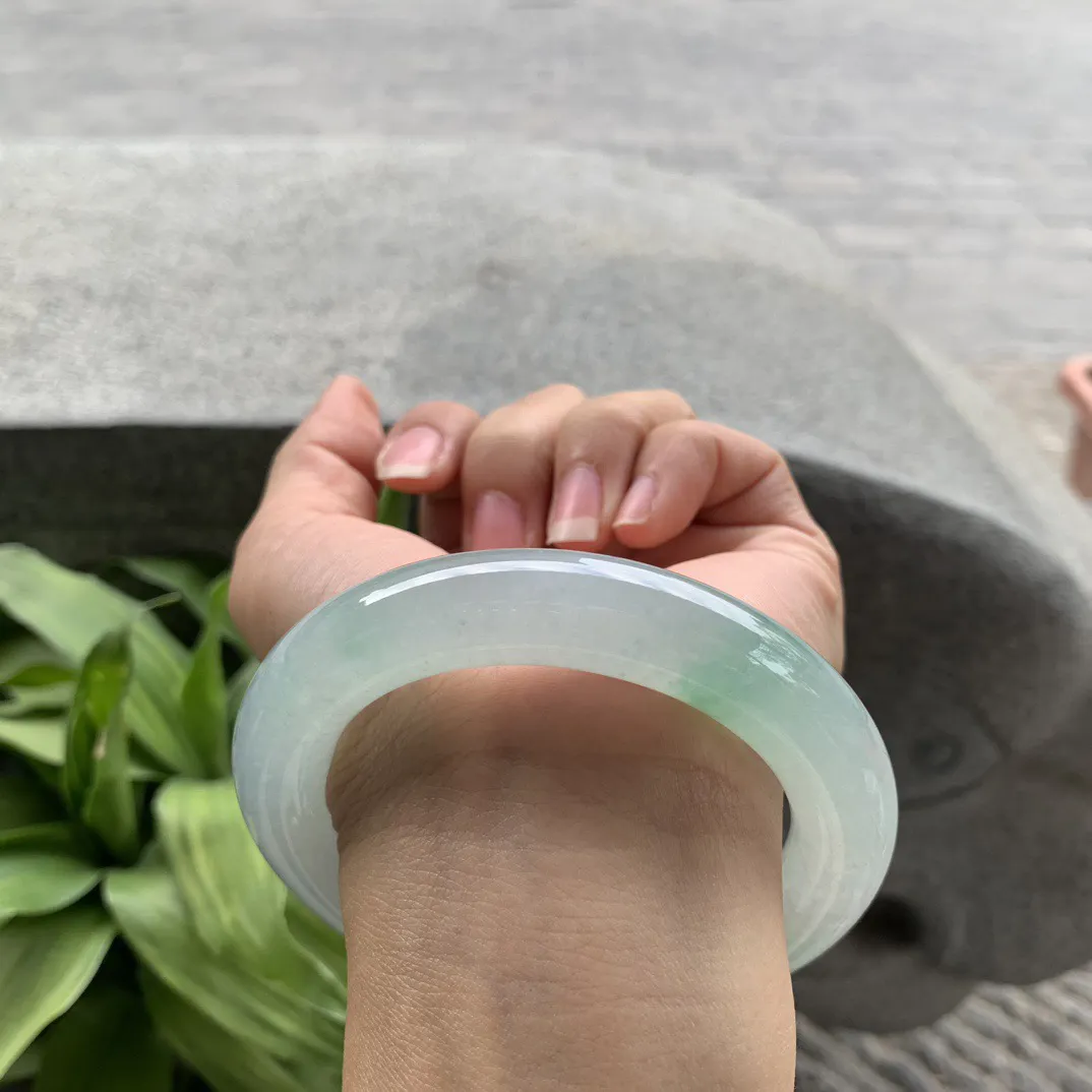 圈口 57.8-12.4【高冰晴绿圆条手镯】圆条57 58可戴