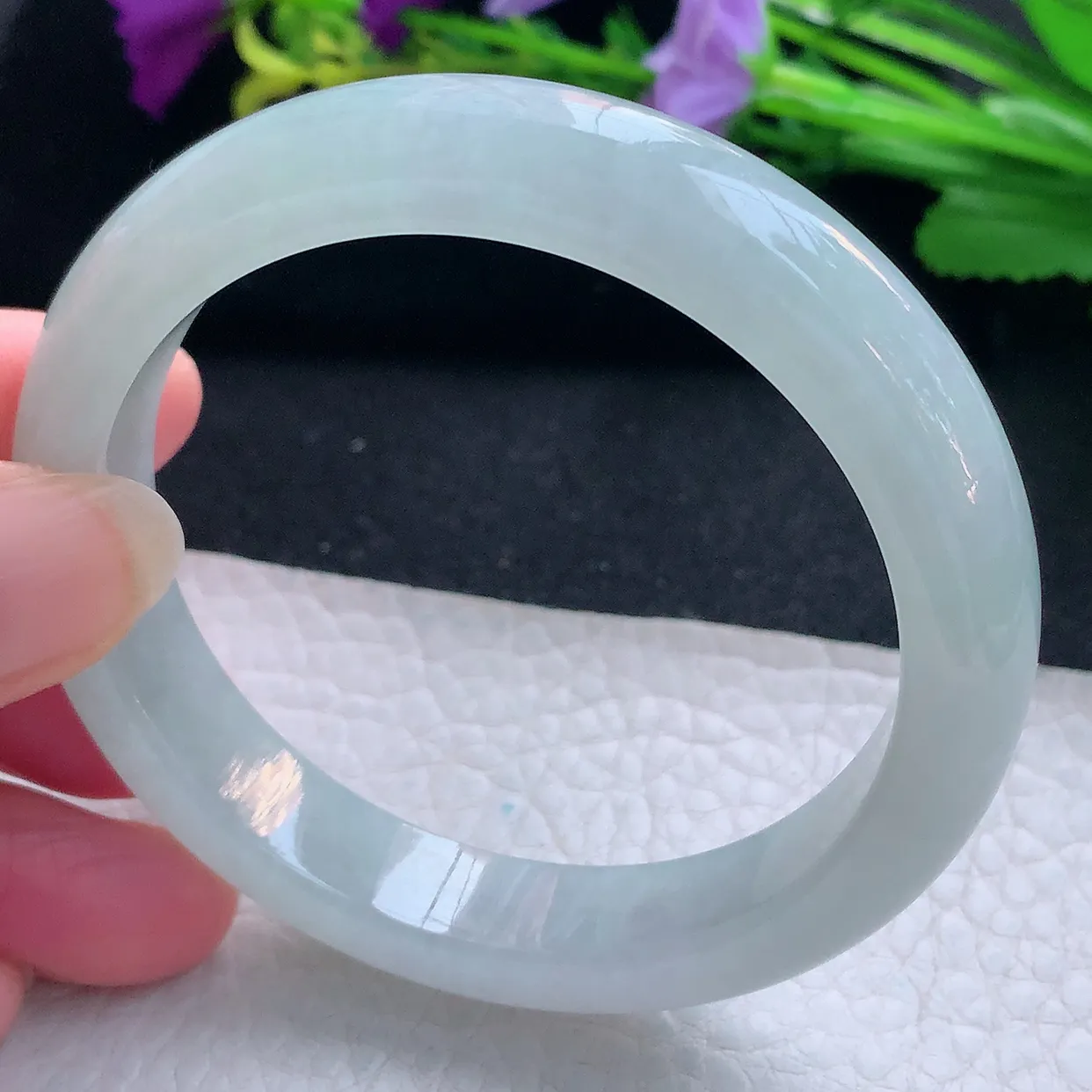 js实拍55.5*11.8*8.3平安镯 天然缅甸翡翠玉手镯冰晴宽边玉手环