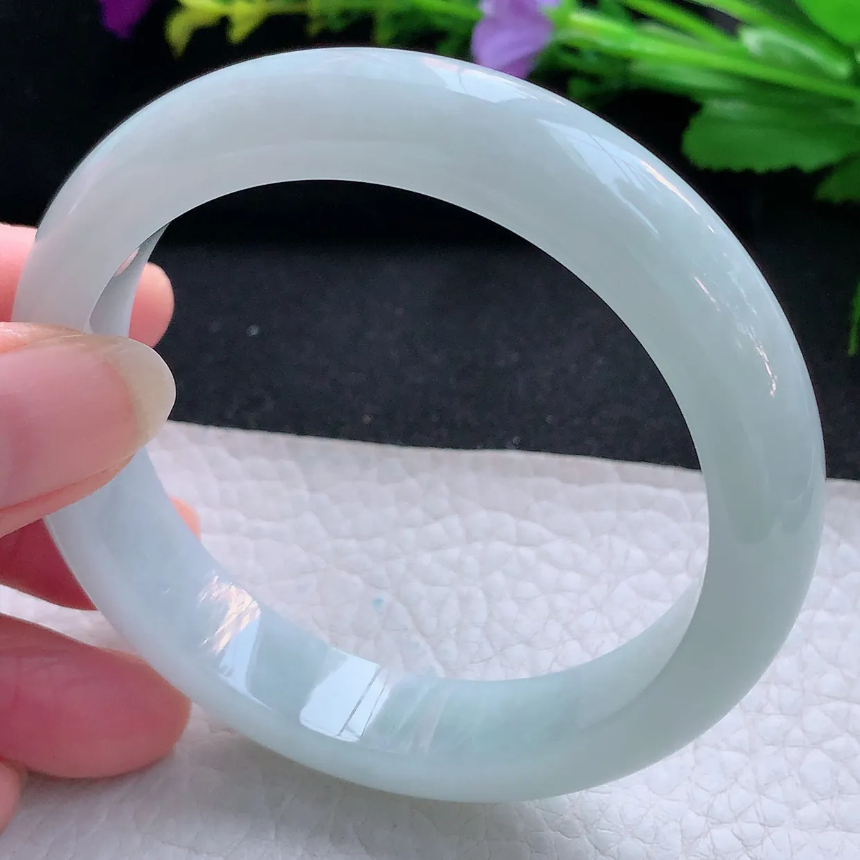 ee实拍57*12.5*8.4平安镯 天然缅甸翡翠玉手镯水润白月光宽边玉手环