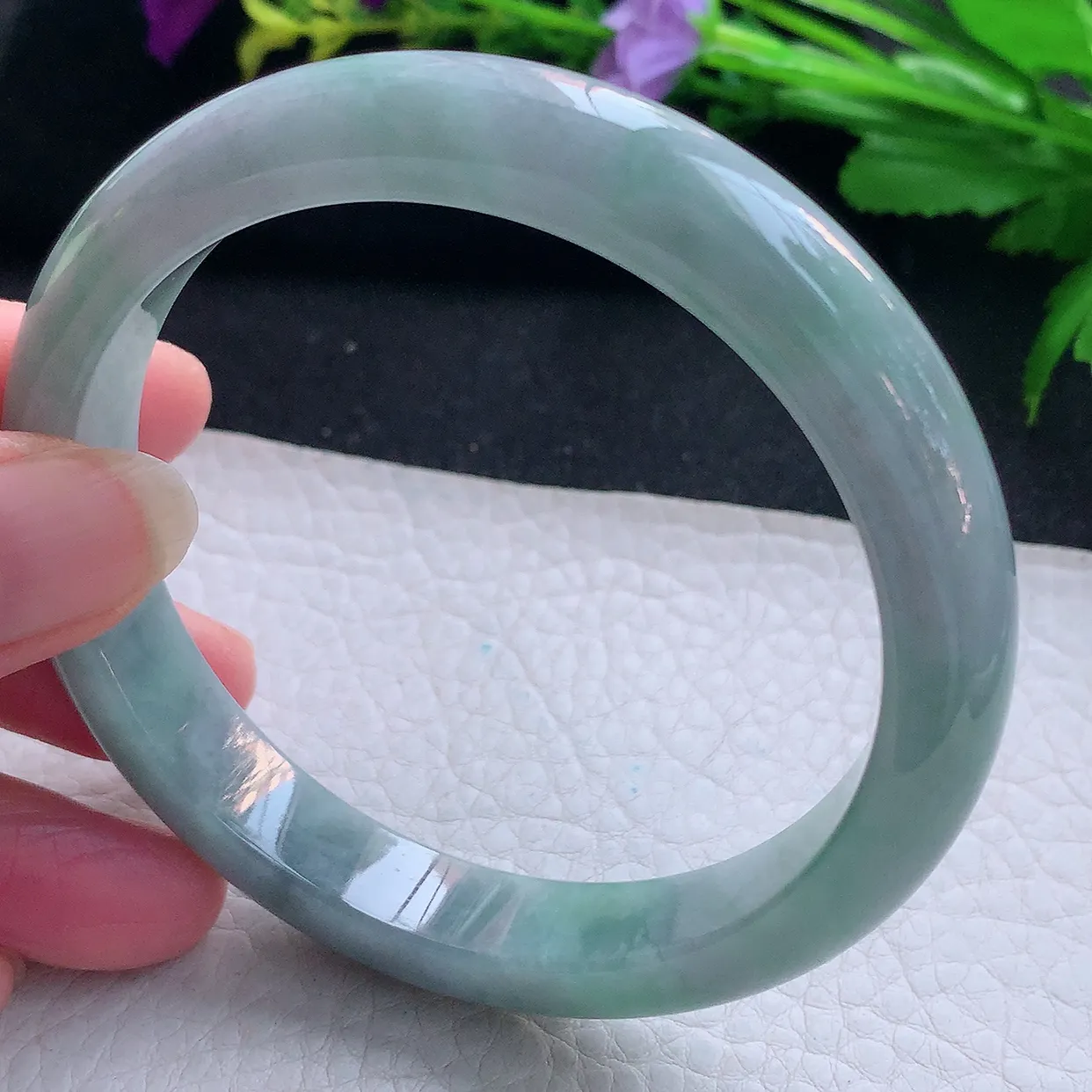 js大圈口61*11.5*8平安镯 天然缅甸翡翠玉手镯飘乌鸡花宽边玉手环