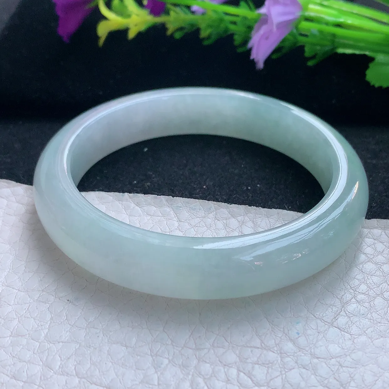 js实拍55.5*11.8*8.3平安镯 天然缅甸翡翠玉手镯冰晴宽边玉手环