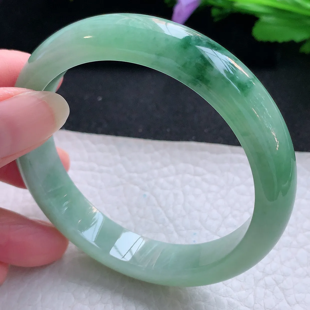 hy实拍56.5*12*7.6平安镯 天然缅甸翡翠玉手镯水润飘花宽边玉手环