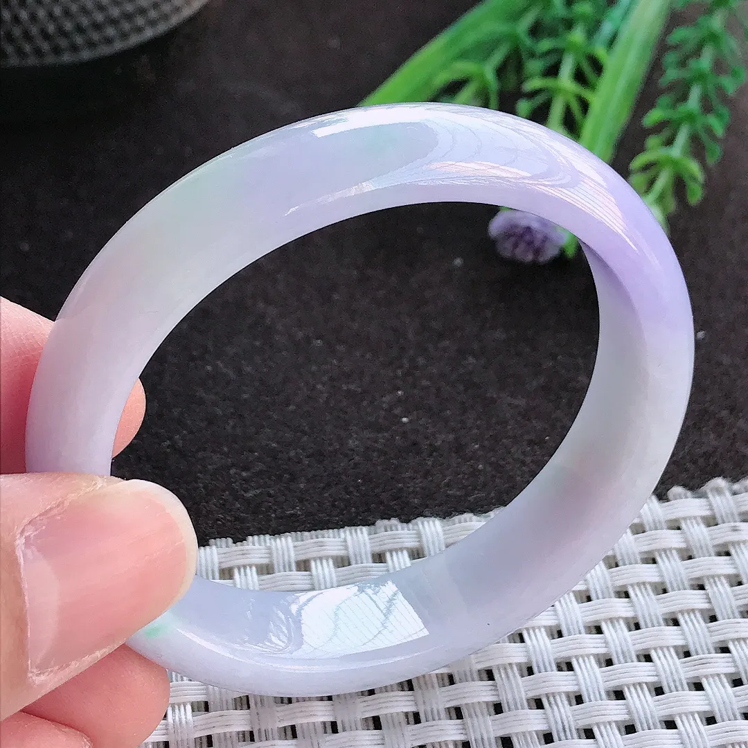 实拍A货翡翠50.5/46.5/12.7/6.8老坑精美温润春带彩贵妃手镯小圈口玉镯手环