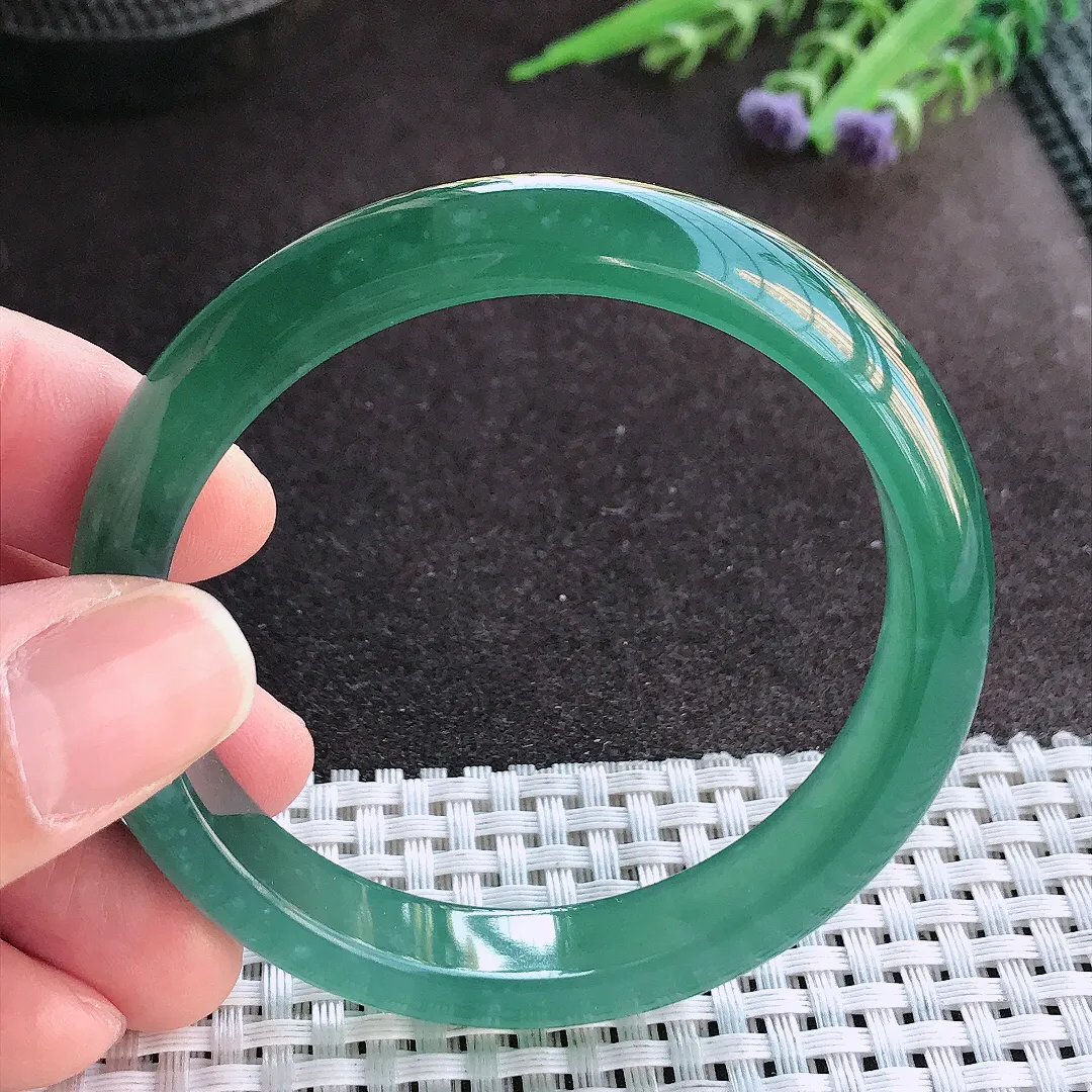 实拍A货翡翠56/11.1/7.2老坑冰胶水灵满色蓝韵手镯宽边玉镯手环