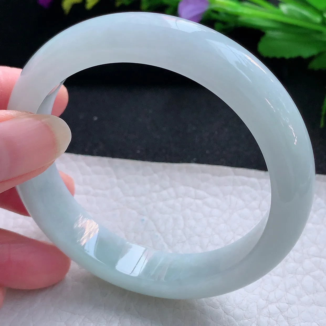 ee实拍57*12.5*8.4平安镯 天然缅甸翡翠玉手镯水润白月光宽边玉手环