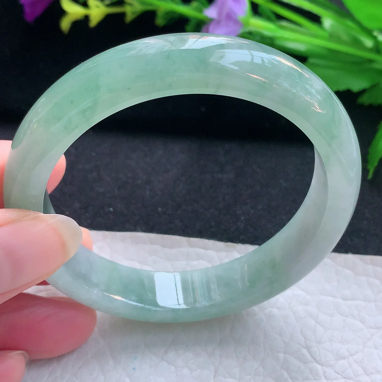 z实拍56.5*12.6*8平安镯 天然缅甸翡翠玉手镯冰润飘绿宽边玉手环