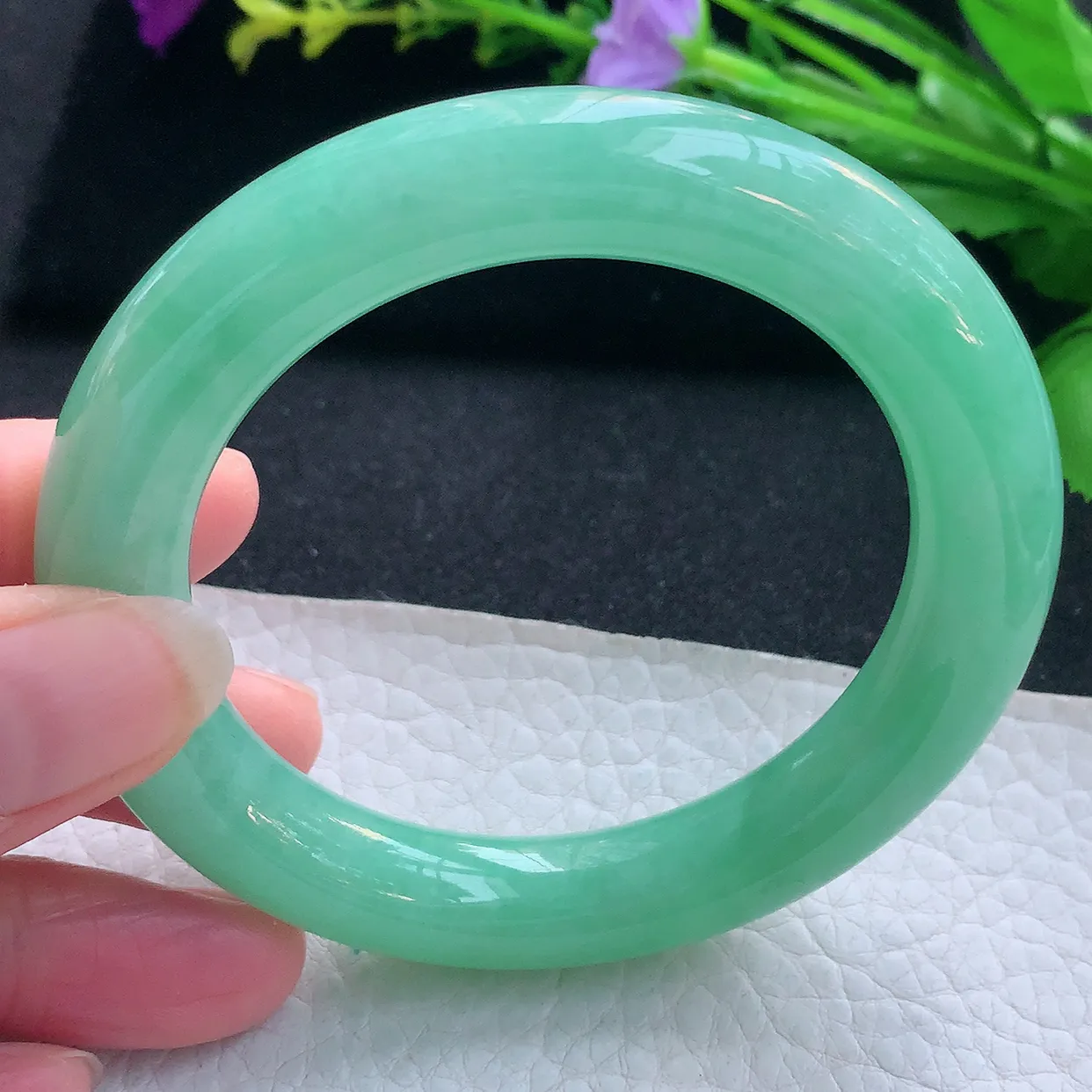 nr收藏款56*11美人镯 天然缅甸翡翠玉手镯满绿水润圆条玉手环