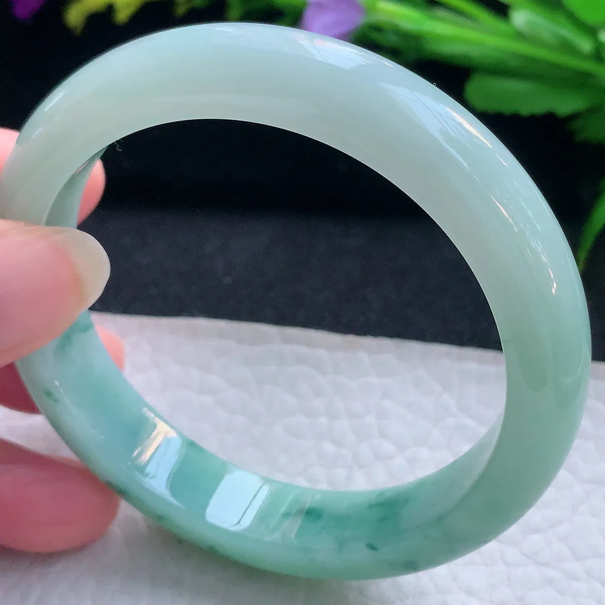 nr实拍56*13.8*7.5平安镯 天然缅甸翡翠玉手镯飘花水润宽边玉手环