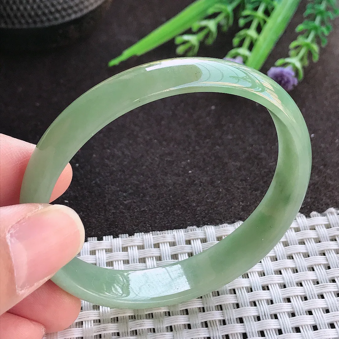 实拍A货翡翠56/49/12.3/5.5老坑精美冰润黄加绿贵妃手镯宽边玉镯手环