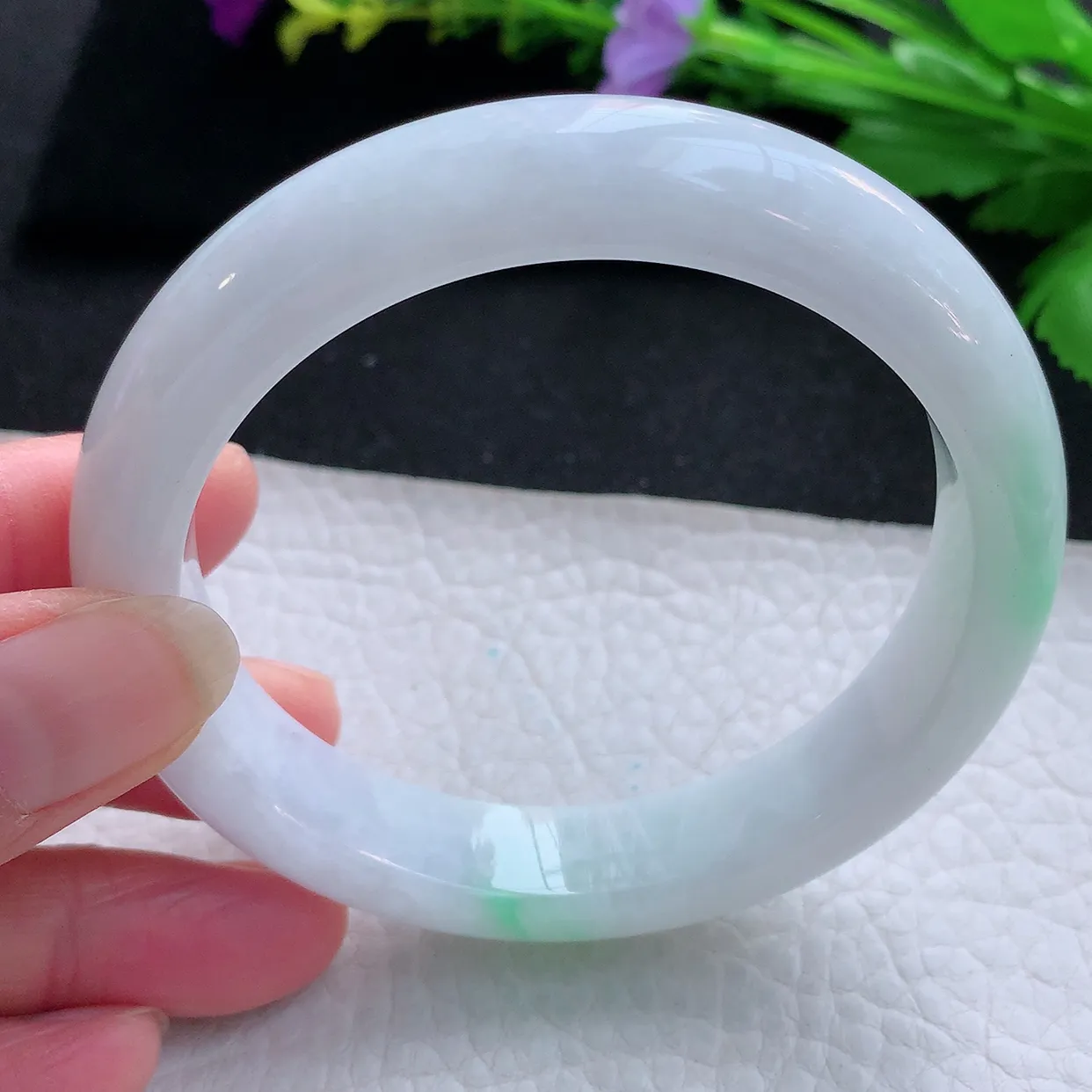 hy大圈口60*12.8*8.7平安镯 天然缅甸翡翠玉手镯水润飘绿花宽边玉手环