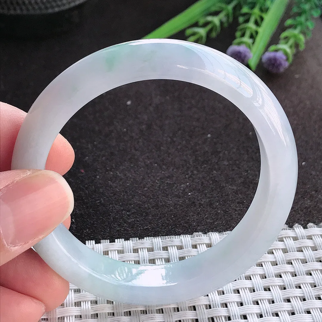 实拍A货翡翠53/11.2/7.8老坑精美冰润紫罗兰手镯宽边玉镯手环