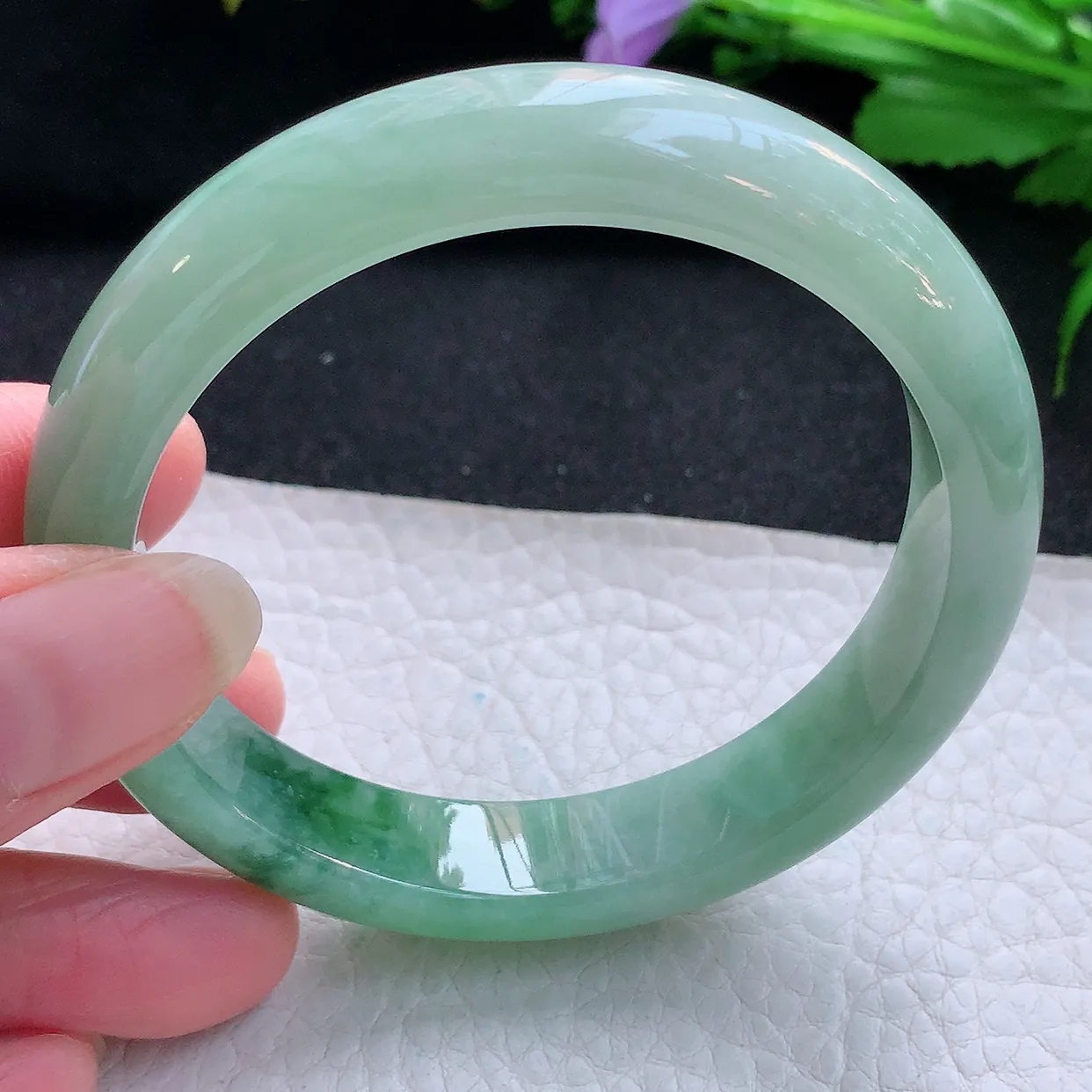 hy实拍56.5*12*7.6平安镯 天然缅甸翡翠玉手镯水润飘花宽边玉手环