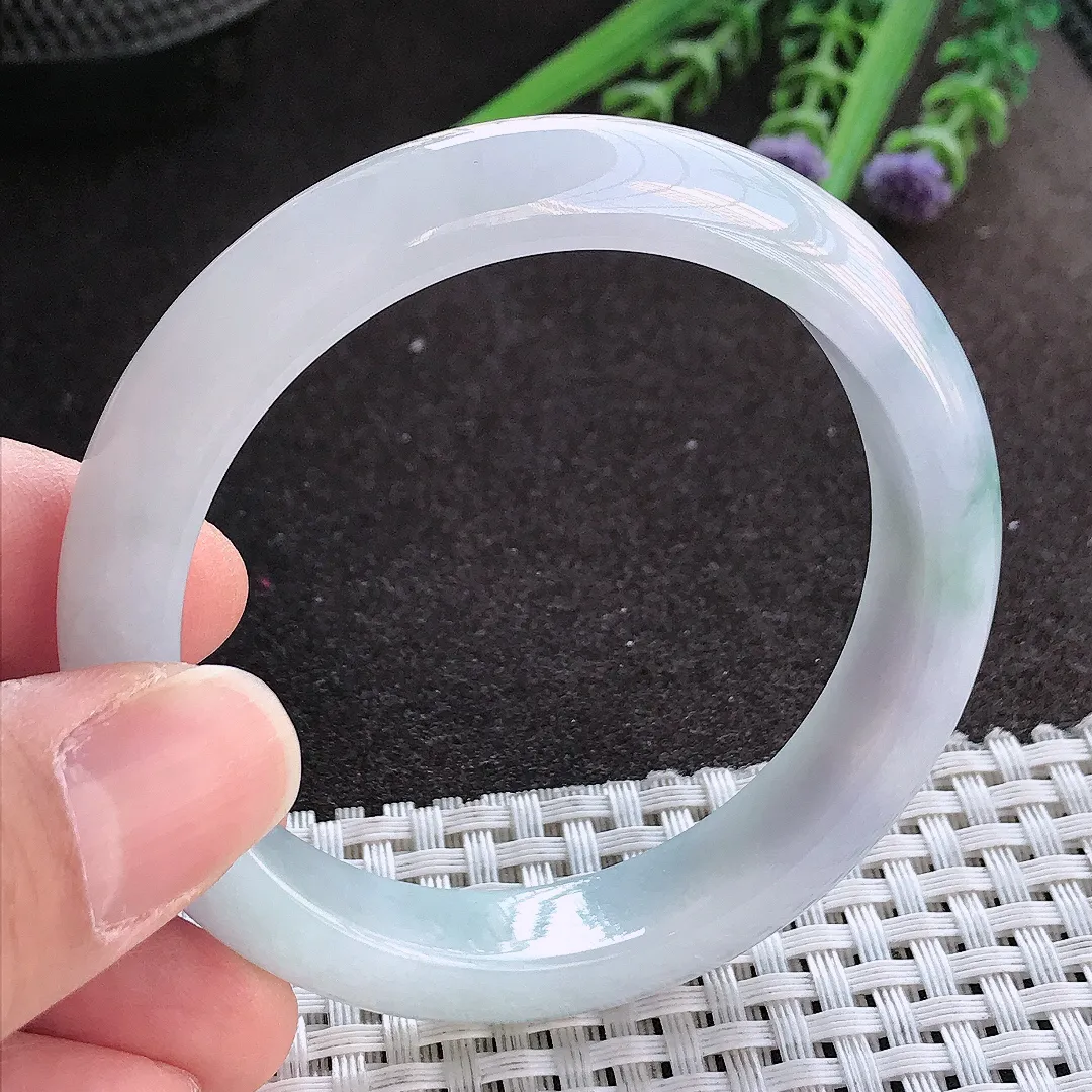 实拍A货翡翠53/11.2/7.8老坑精美冰润紫罗兰手镯宽边玉镯手环