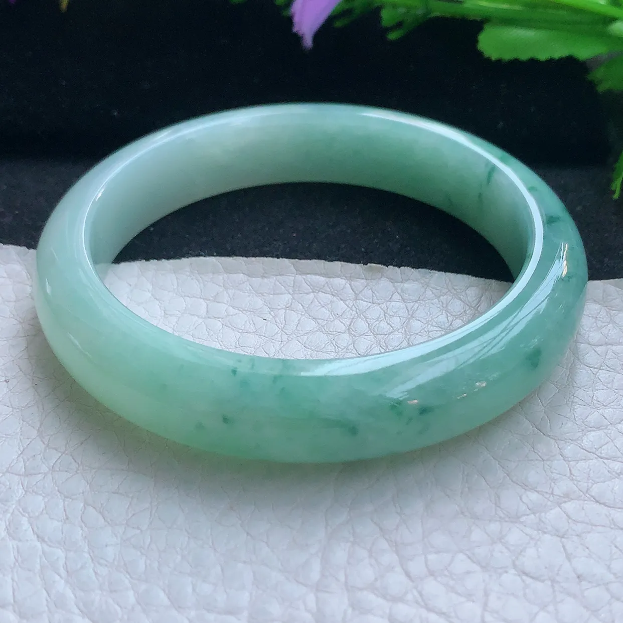 nr实拍56*13.8*7.5平安镯 天然缅甸翡翠玉手镯飘花水润宽边玉手环