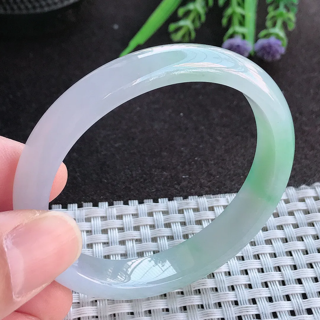 实拍A货翡翠52/46/10.8/6.6老坑冰胶果冻春带彩贵妃手镯宽边玉镯手环