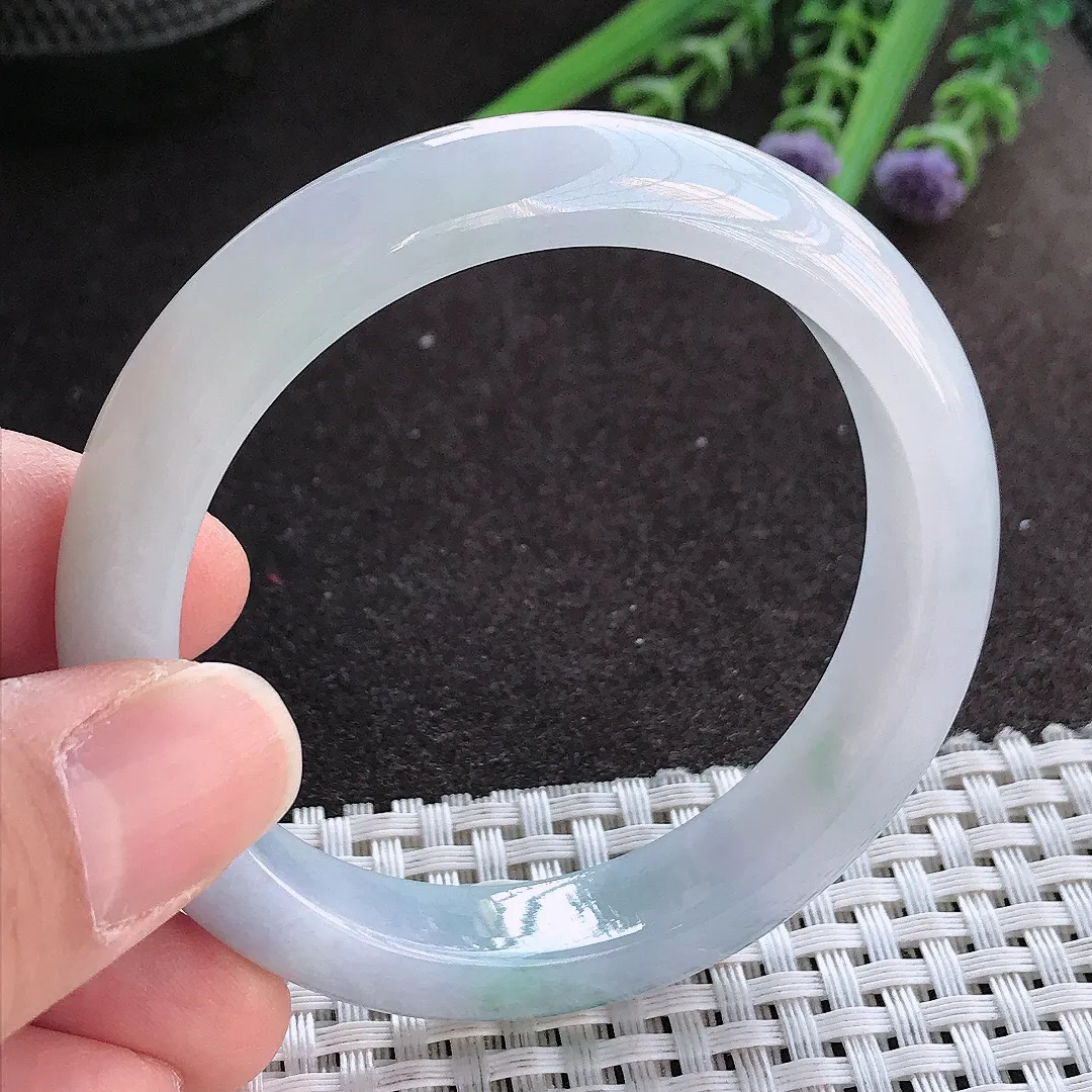 实拍A货翡翠53/11.2/7.8老坑精美冰润紫罗兰手镯宽边玉镯手环