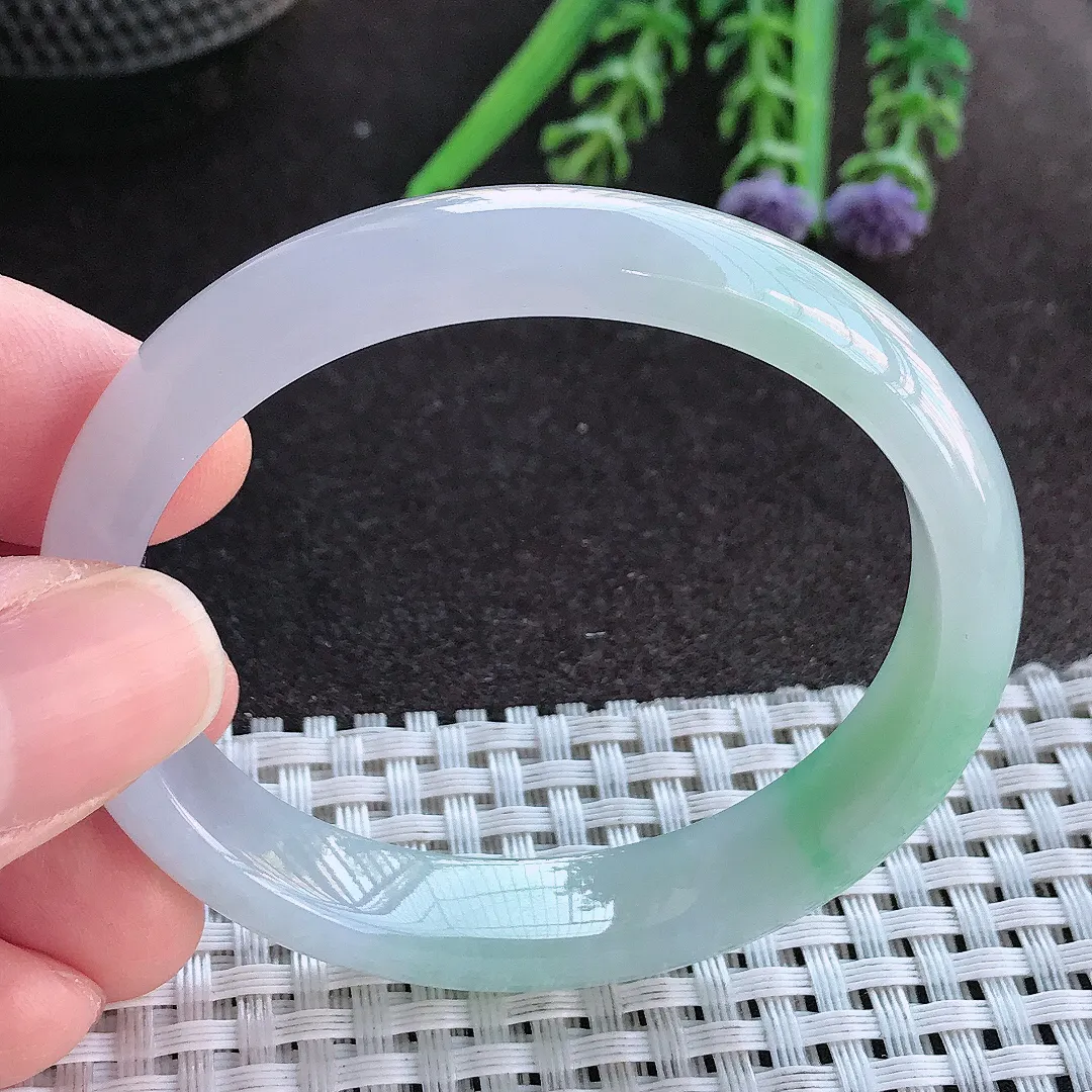 实拍A货翡翠52/46/10.8/6.6老坑冰胶果冻春带彩贵妃手镯宽边玉镯手环