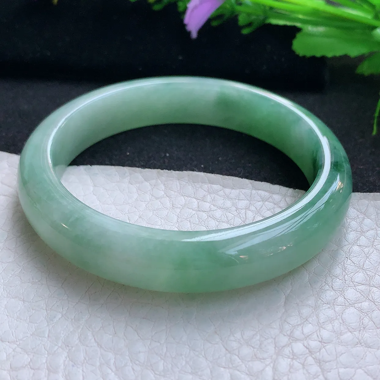 hy实拍56.5*12*7.6平安镯 天然缅甸翡翠玉手镯水润飘花宽边玉手环