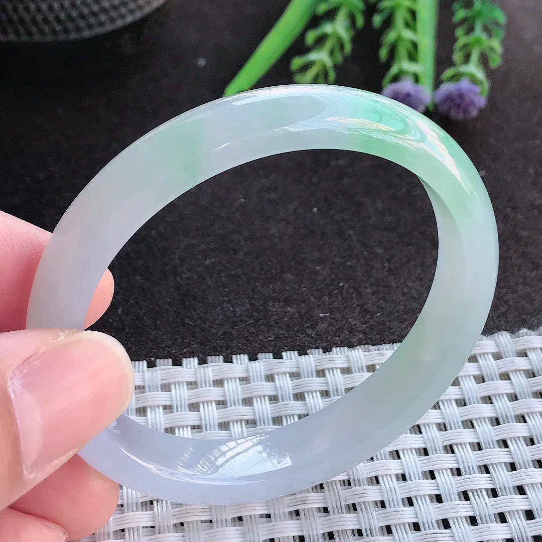 实拍A货翡翠52/46/10.8/6.6老坑冰胶果冻春带彩贵妃手镯宽边玉镯手环