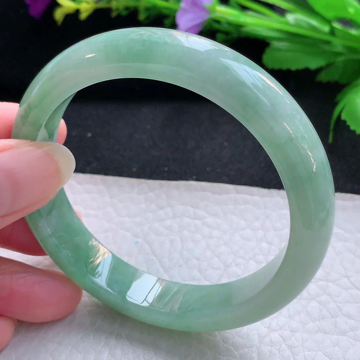hy实拍56.5*12*7.6平安镯 天然缅甸翡翠玉手镯水润飘花宽边玉手环
