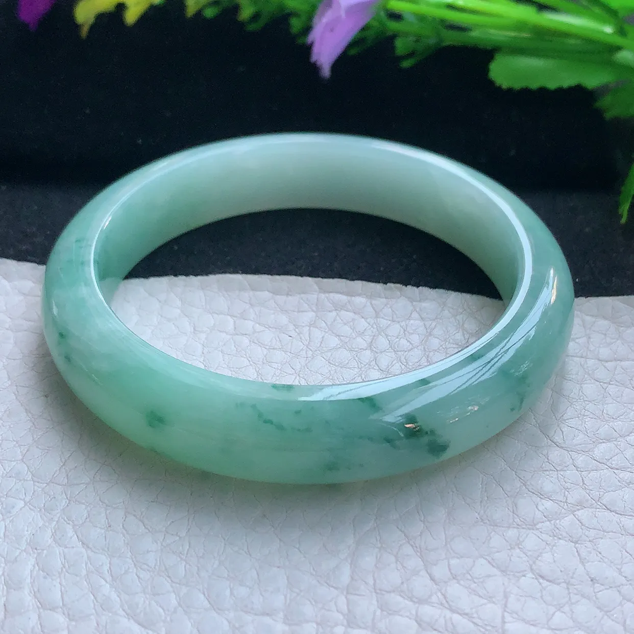 nr实拍56*13.8*7.5平安镯 天然缅甸翡翠玉手镯飘花水润宽边玉手环