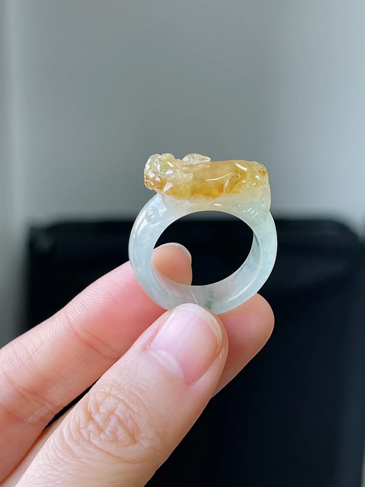 翡翠冰糯种黄加绿戒指