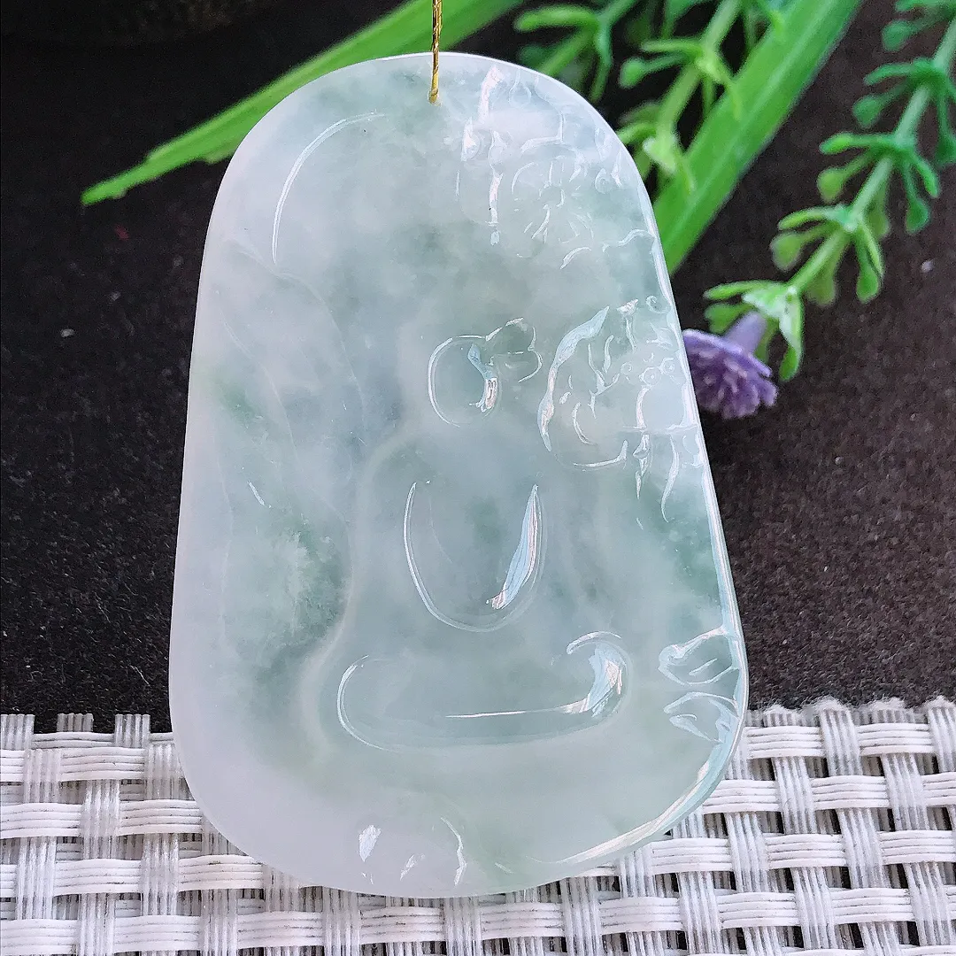 实拍A货翡翠56.7/39.6/5.8老坑冰胶果冻如来佛祖吊坠翡翠挂件