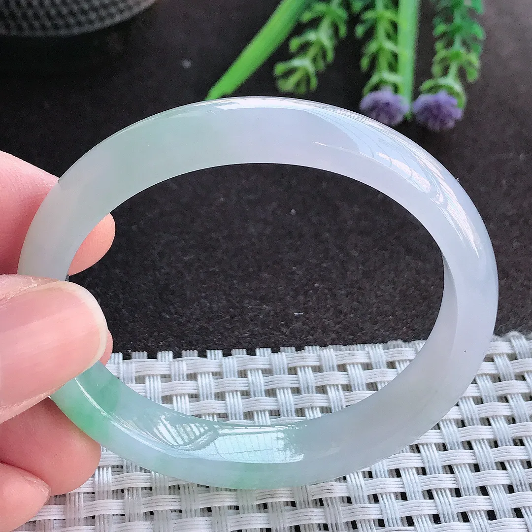 实拍A货翡翠52/46/10.8/6.6老坑冰胶果冻春带彩贵妃手镯宽边玉镯手环