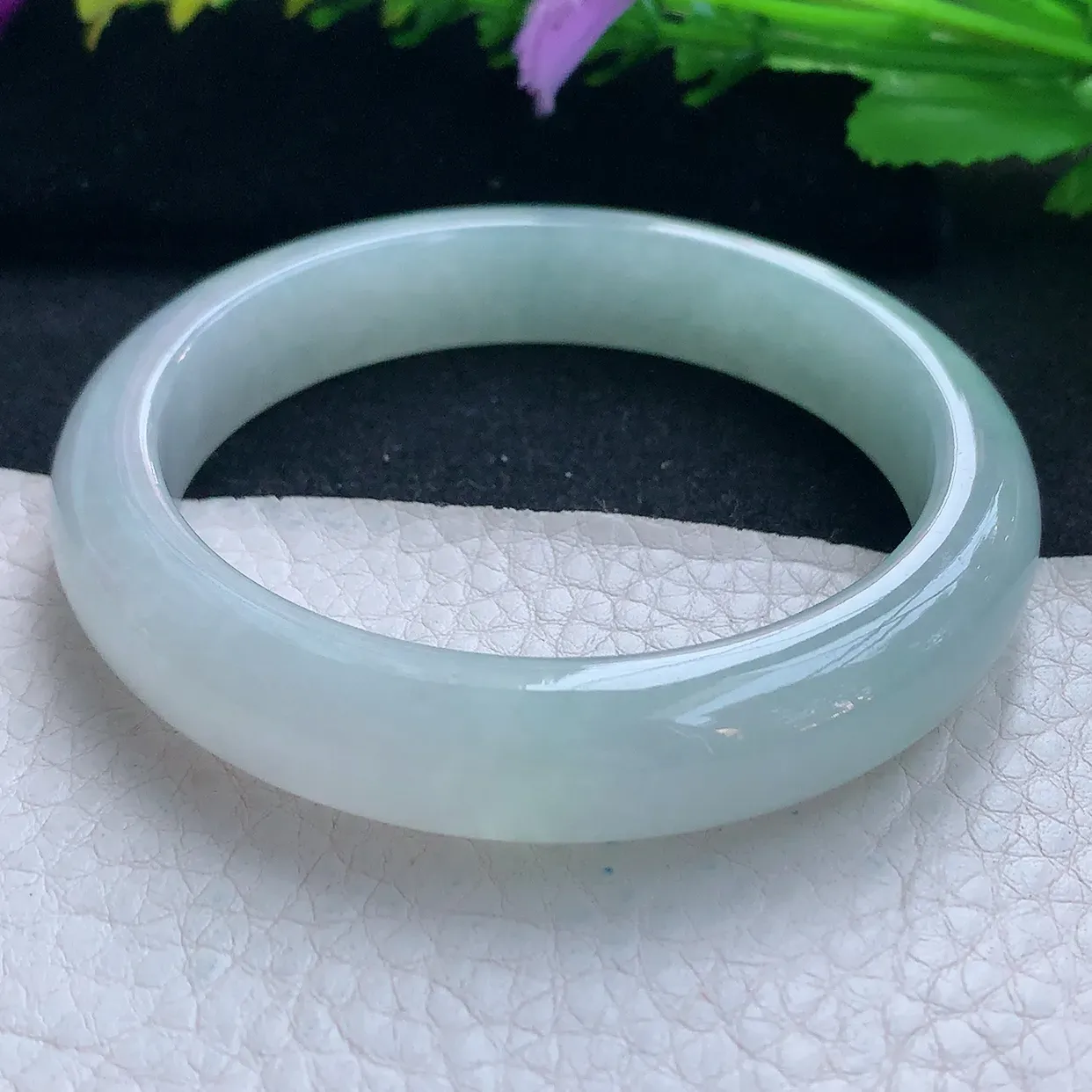 js实拍55.5*11.8*8.3平安镯 天然缅甸翡翠玉手镯冰晴宽边玉手环