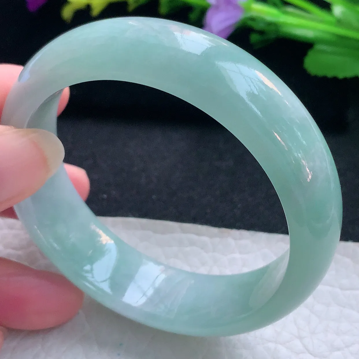 nr实拍55.5*17.2*8轮胎镯 天然缅甸翡翠玉手镯水绿水润宽边玉手环