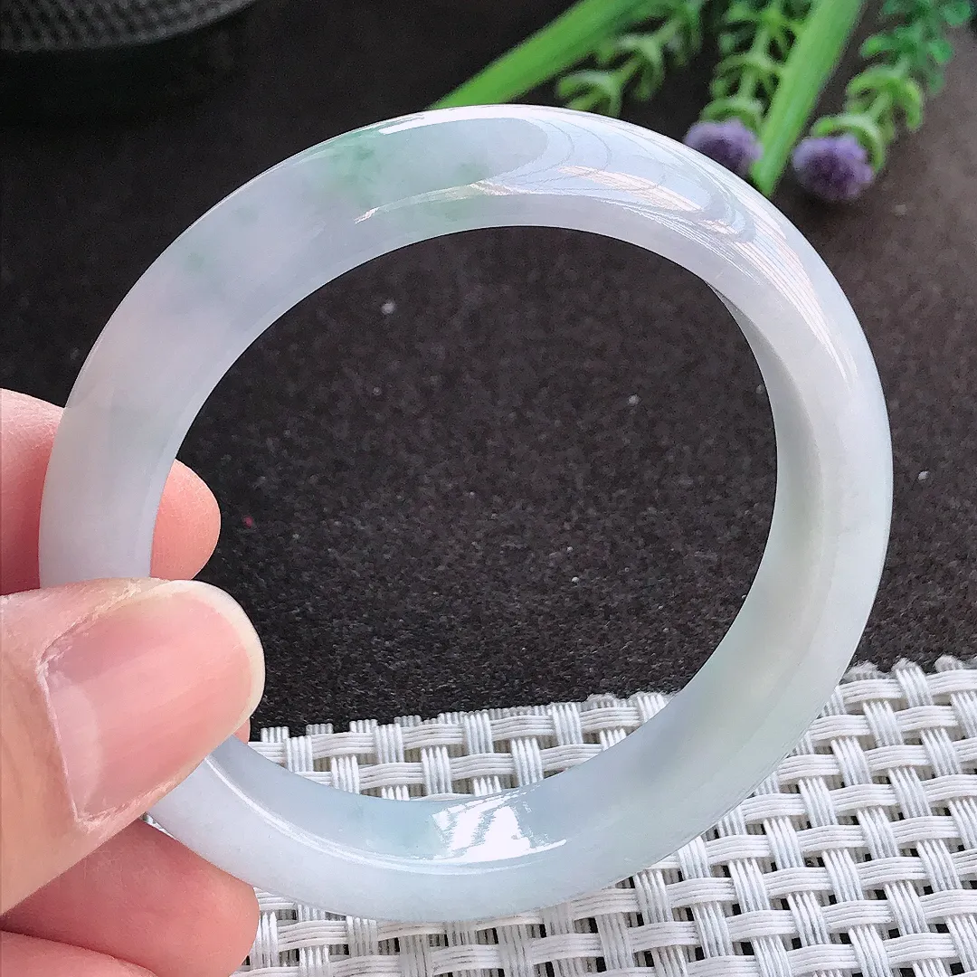 实拍A货翡翠53/11.2/7.8老坑精美冰润紫罗兰手镯宽边玉镯手环