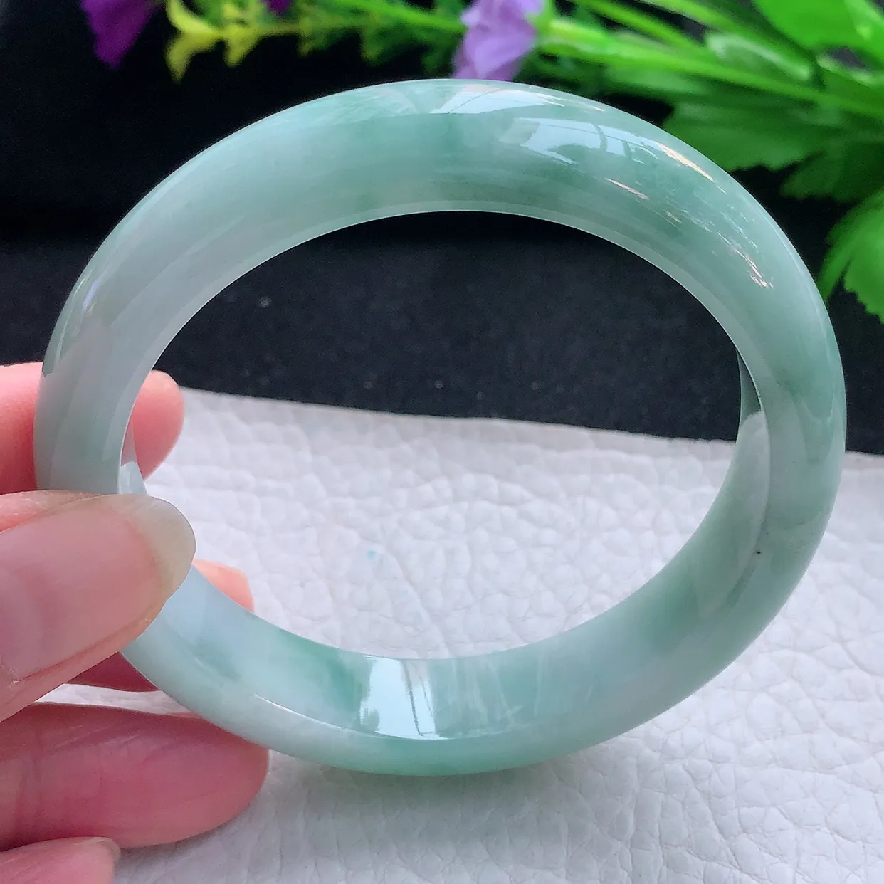 js实拍58.5*13*8.3平安镯 天然缅甸翡翠玉手镯飘花水润宽边玉手环