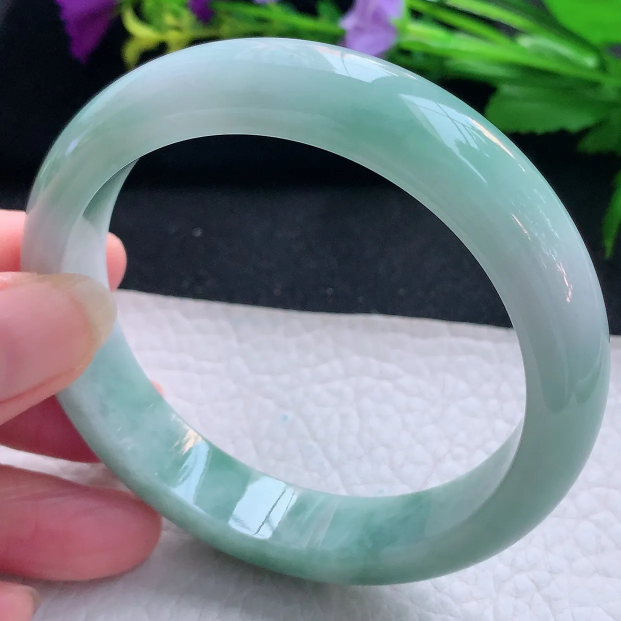 js实拍58.5*13*8.3平安镯 天然缅甸翡翠玉手镯飘花水润宽边玉手环