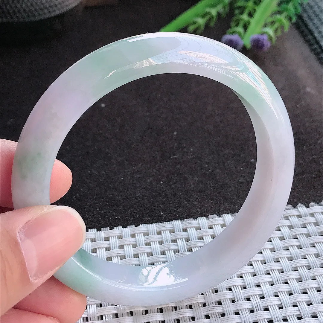 实拍A货翡翠58.5/12.6/8.6老坑精美油润飘花手镯宽边玉镯手环