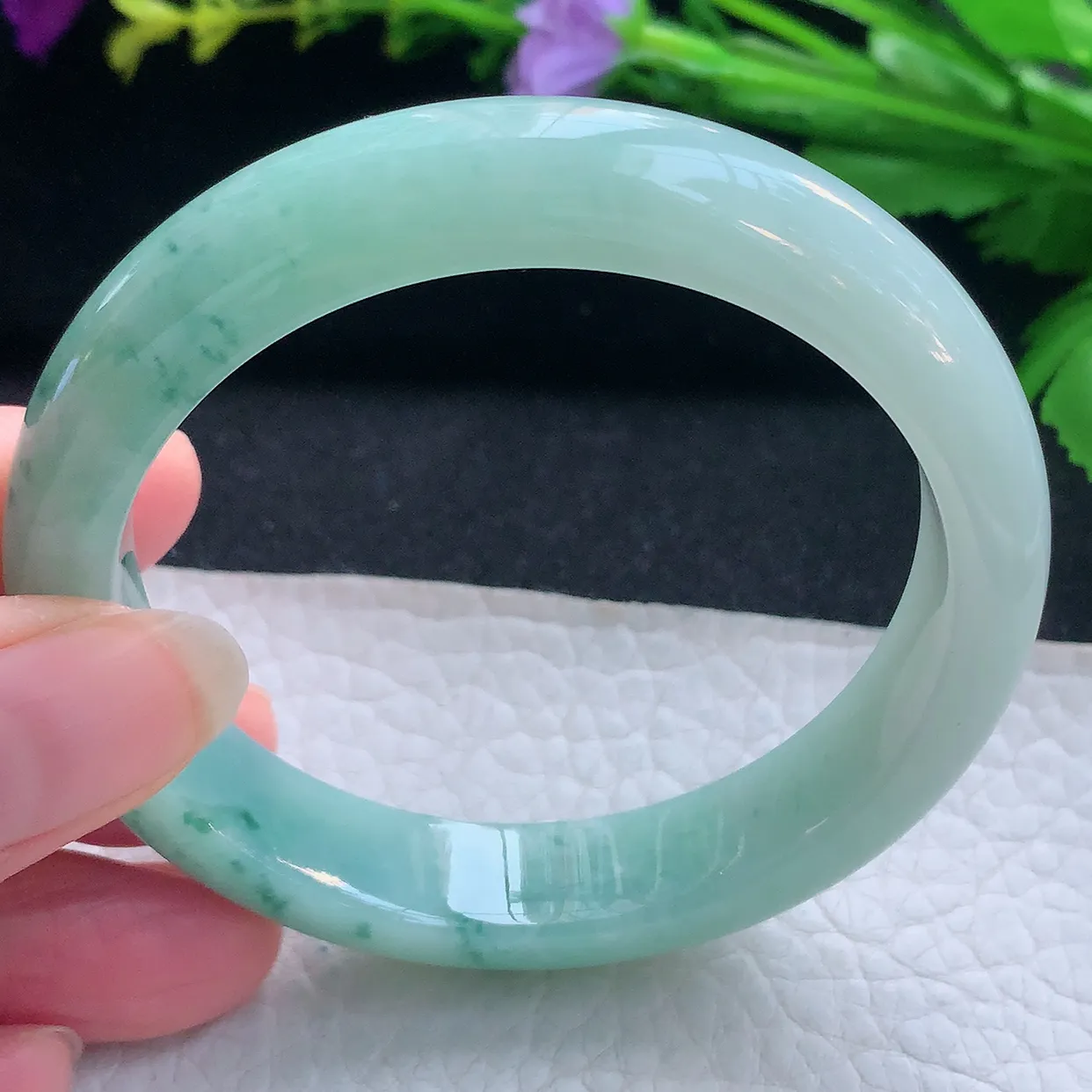 nr实拍56*13.8*7.5平安镯 天然缅甸翡翠玉手镯飘花水润宽边玉手环