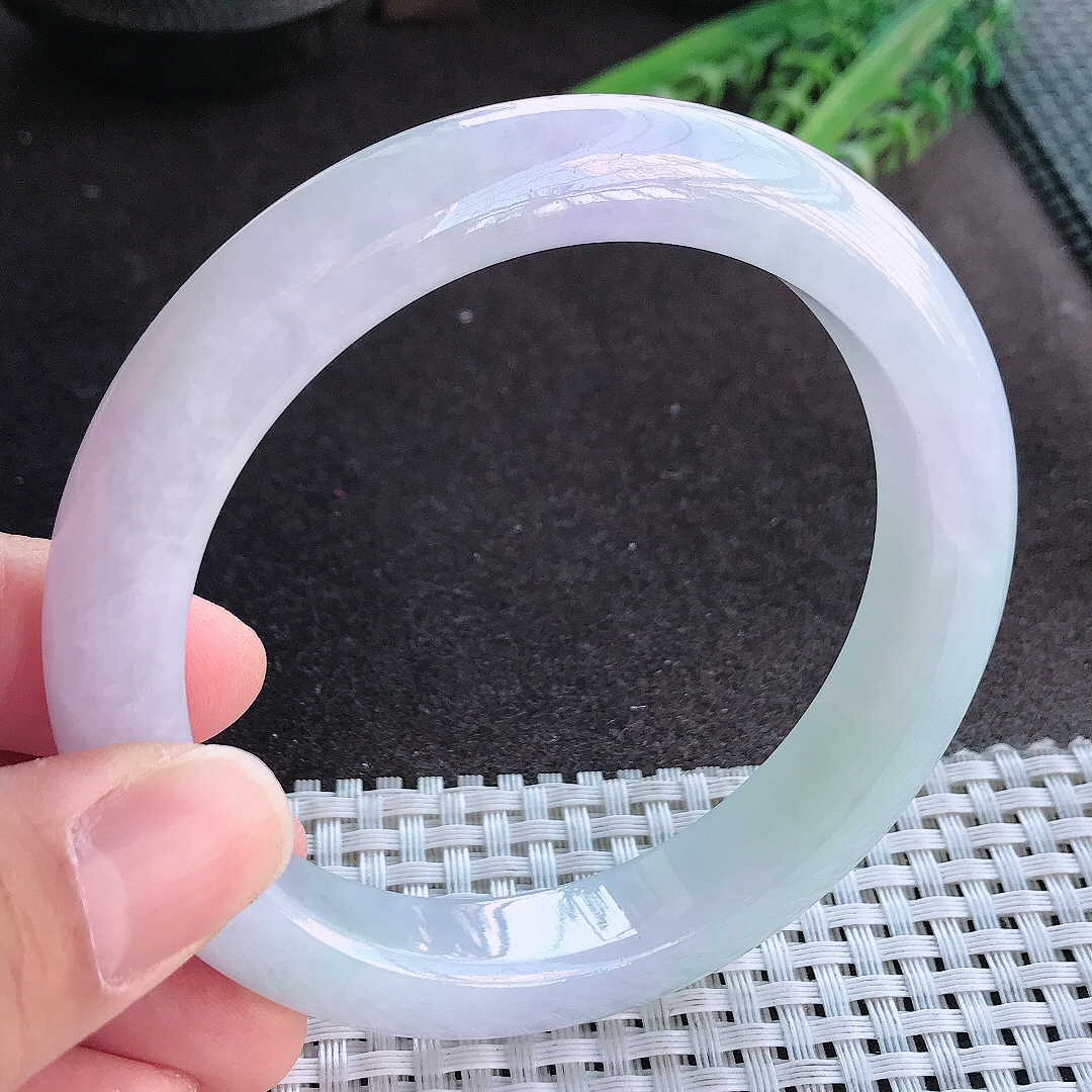 实拍A货翡翠62.8/12/9.6老坑冰润水灵紫罗兰手镯大圈口宽边玉镯手环