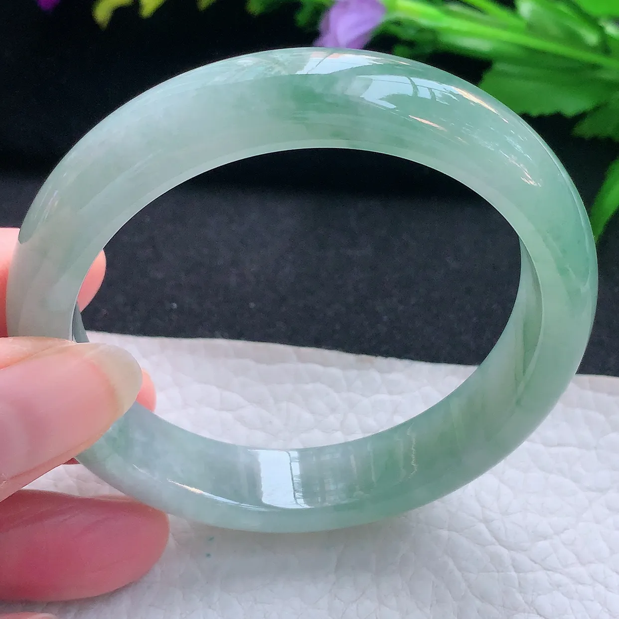 z实拍56.5*12.6*8平安镯 天然缅甸翡翠玉手镯冰润飘绿宽边玉手环