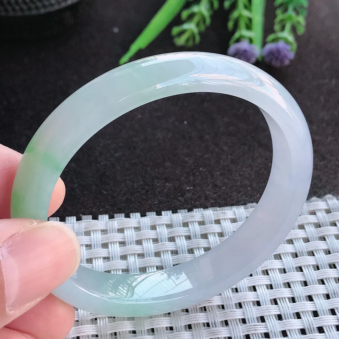 实拍A货翡翠52/46/10.8/6.6老坑冰胶果冻春带彩贵妃手镯宽边玉镯手环