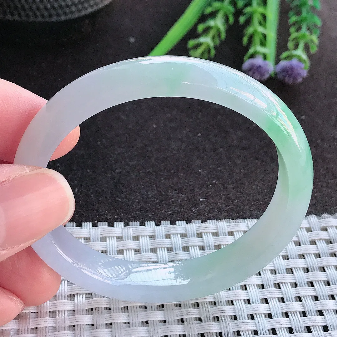 实拍A货翡翠52/46/10.8/6.6老坑冰胶果冻春带彩贵妃手镯宽边玉镯手环