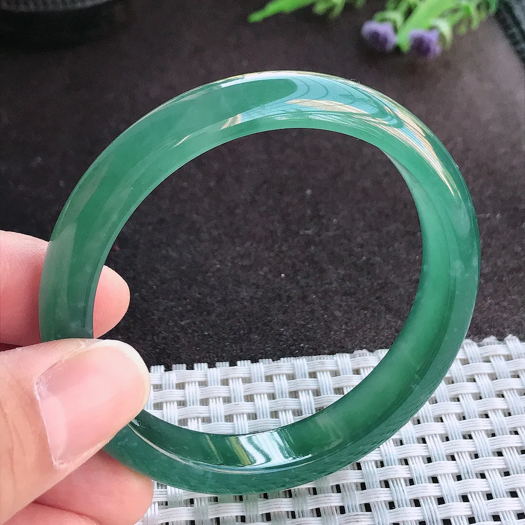 实拍A货翡翠56/11.1/7.2老坑冰胶水灵满色蓝韵手镯宽边玉镯手环