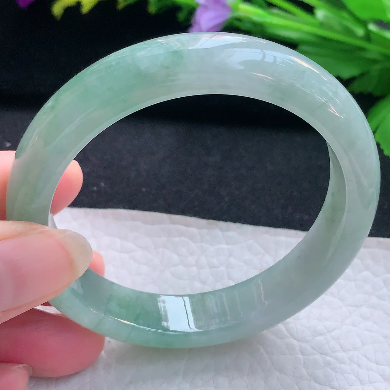 z实拍56.5*12.6*8平安镯 天然缅甸翡翠玉手镯冰润飘绿宽边玉手环