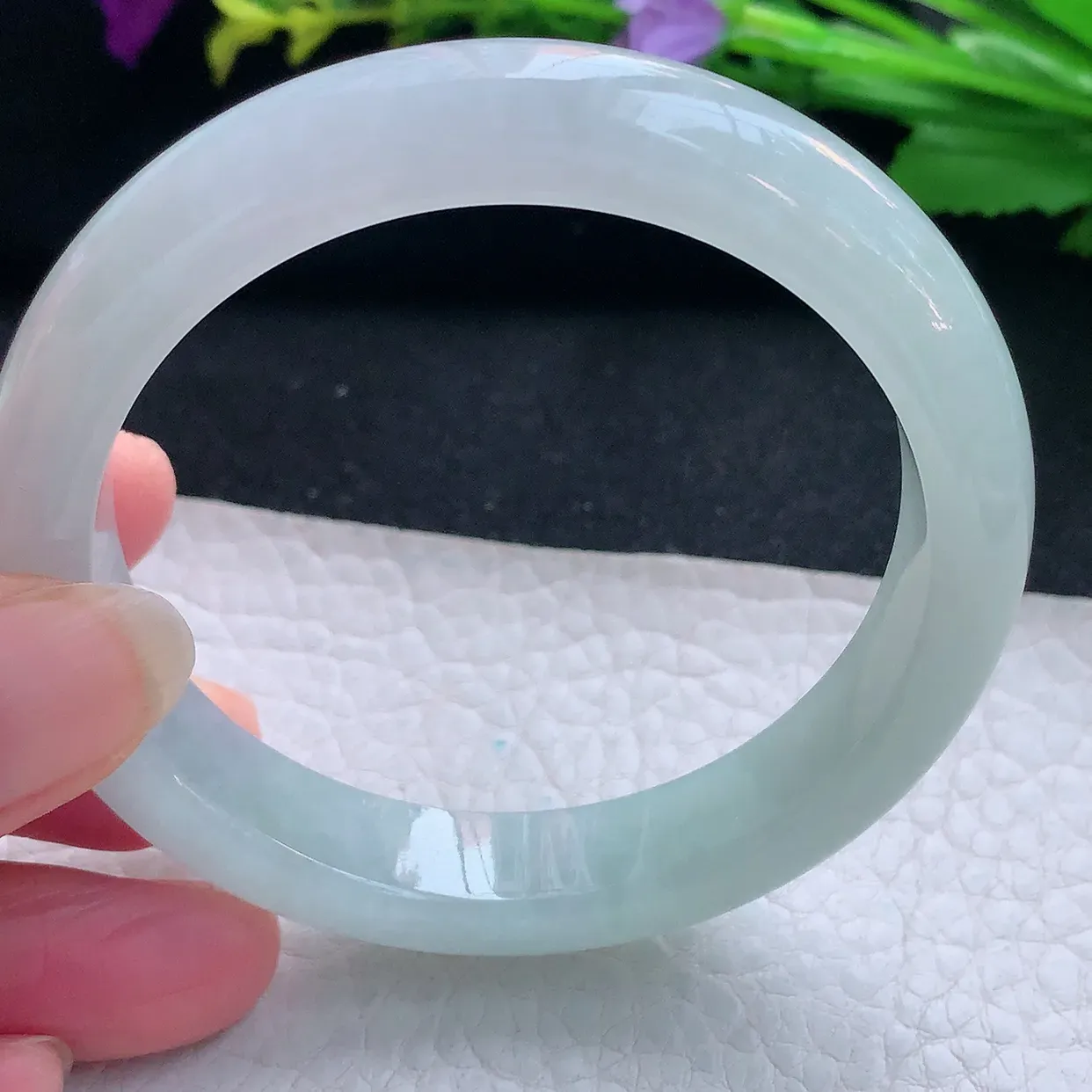 js实拍55.5*11.8*8.3平安镯 天然缅甸翡翠玉手镯冰晴宽边玉手环