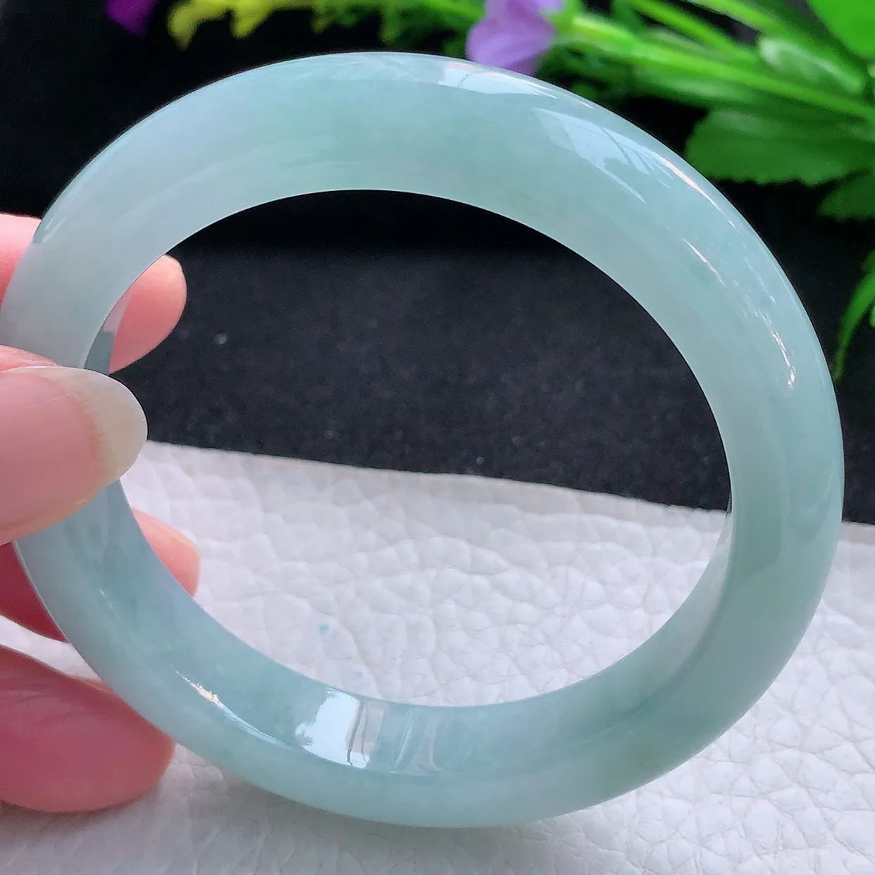 r实拍56*11.6*8.8平安镯 天然缅甸翡翠玉手镯水润淡蓝韵宽边玉手环