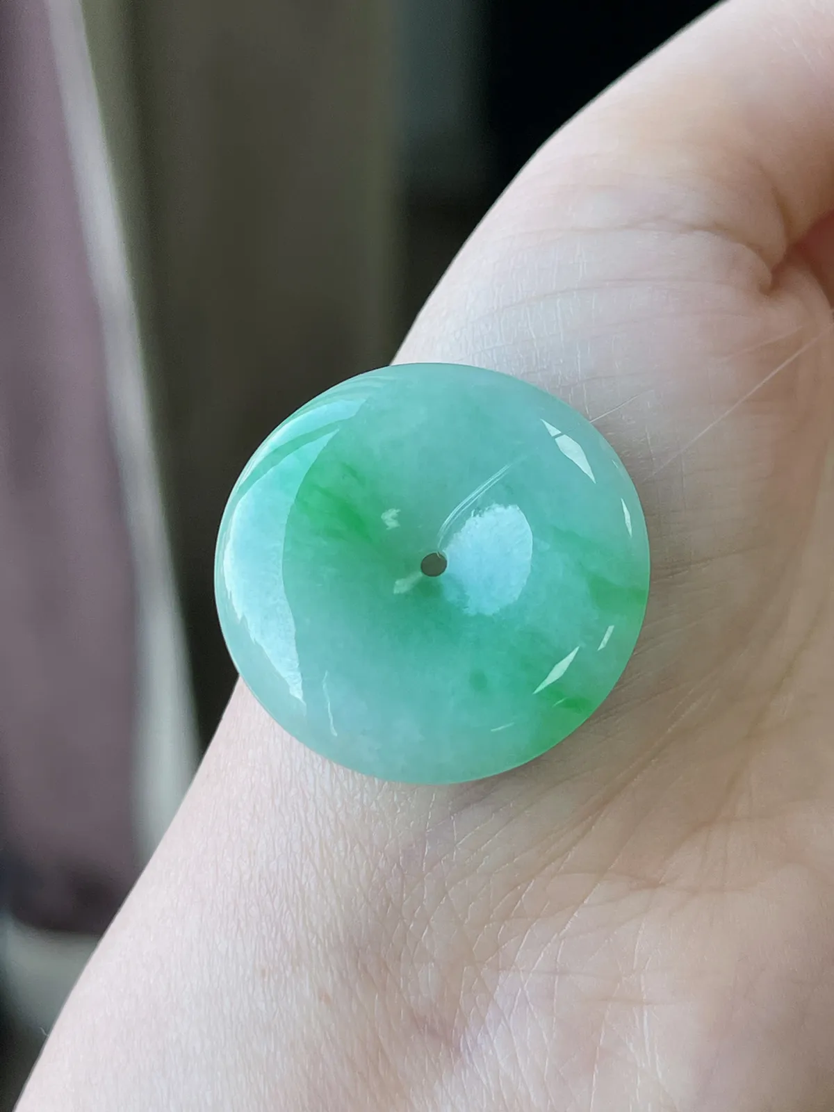 翡翠糯化种绿色平安扣