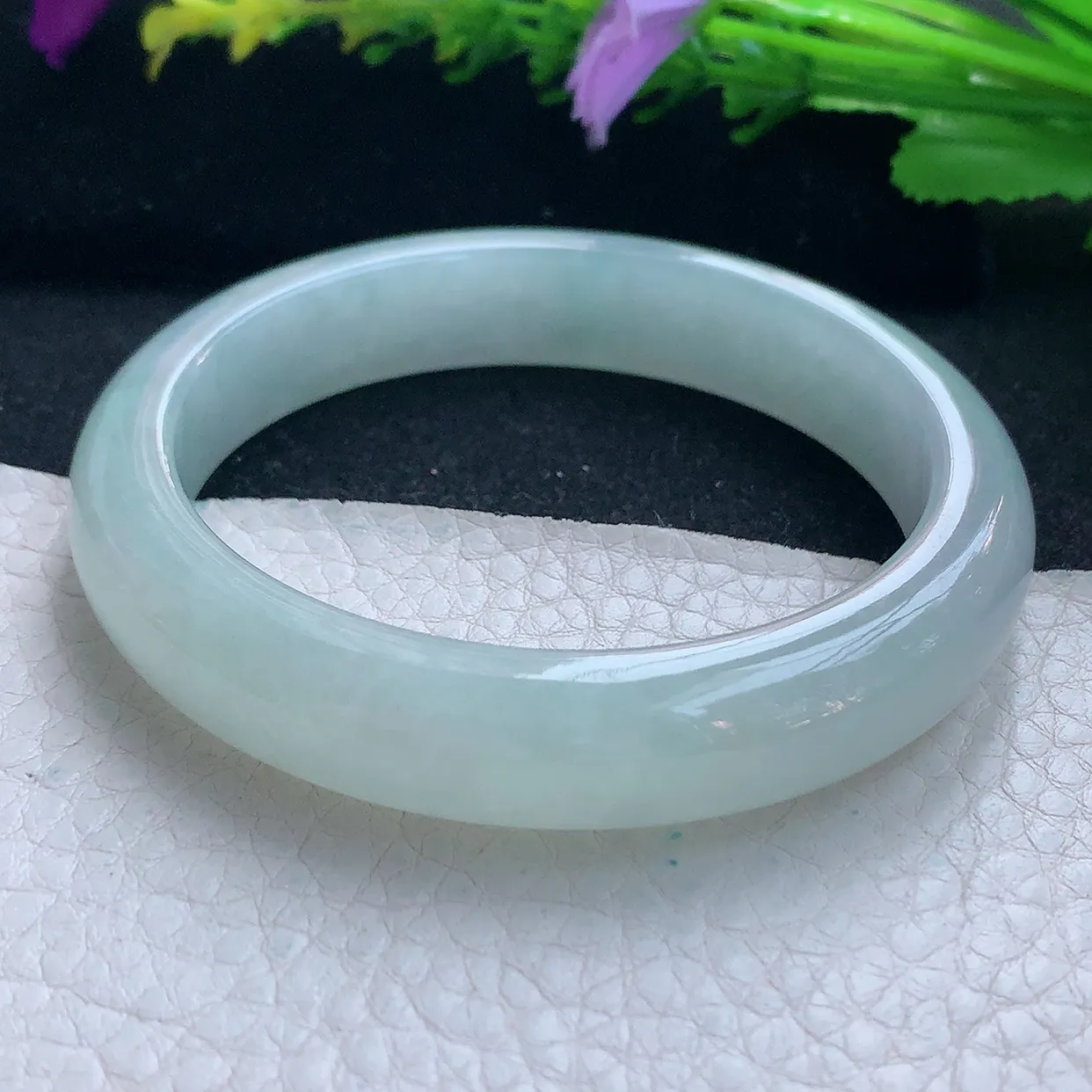 js实拍55.5*11.8*8.3平安镯 天然缅甸翡翠玉手镯冰晴宽边玉手环