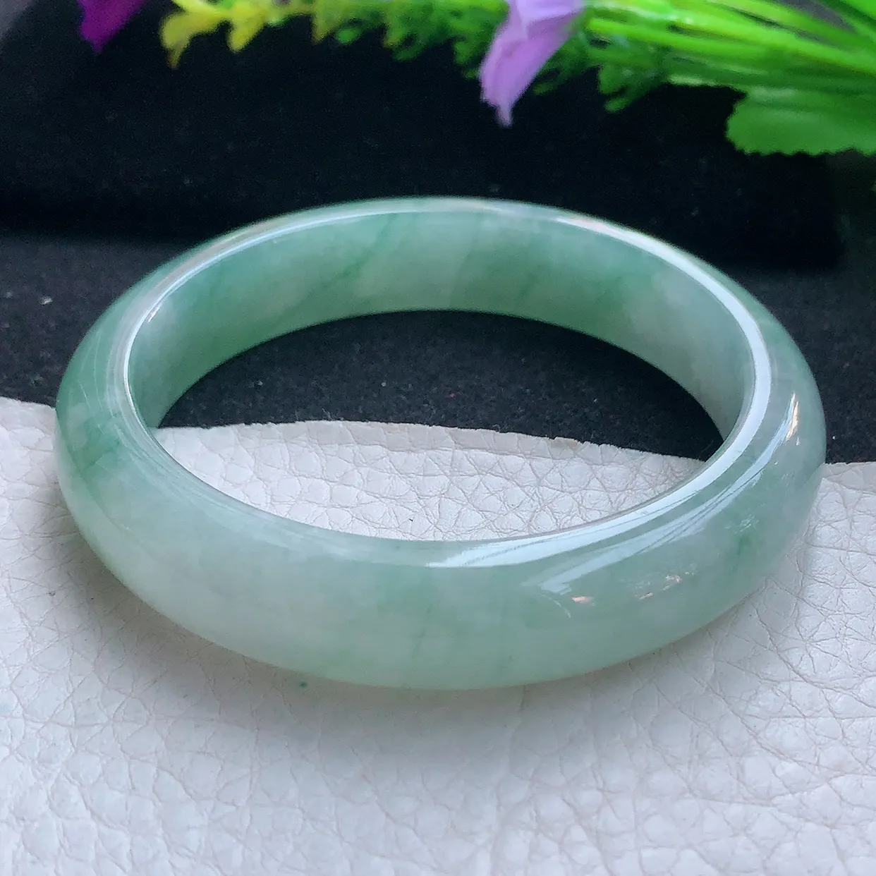 z实拍56.5*12.6*8平安镯 天然缅甸翡翠玉手镯冰润飘绿宽边玉手环