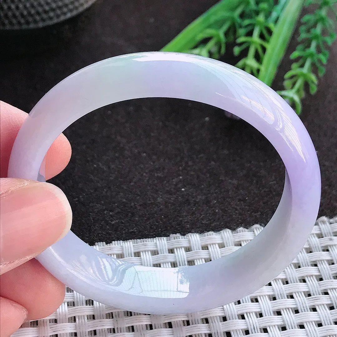 实拍A货翡翠50.5/46.5/12.7/6.8老坑精美温润春带彩贵妃手镯小圈口玉镯手环